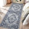 Garvee 2×6 Washable Vintage Runner Rug for Entryway Kitchen Soft Non Slip Thin Carpet Traditional Floral Print Floor Cover Distressed Accent Throw Rug for Hallway Bathroom Bedroom, Brown(Blue)