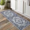 Garvee 2×6 Washable Vintage Runner Rug for Entryway Kitchen Soft Non Slip Thin Carpet Traditional Floral Print Floor Cover Distressed Accent Throw Rug for Hallway Bathroom Bedroom, Brown(Blue)