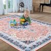 Garvee 2×6 ft Area Rugs for Living Room, Vintage Machine Washable Rug,Low Pile Print Large Rug with Rubber Backing Non-Slip Carpet for Bedroom,Kitchen,Dining Room,Home Office,Home Decor(Blue(Pink)