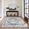Garvee 4×6 Area Rug – Washable Rugs for Living Room, No Pile Boho Carpet for Entryway, Bedroom, Dinning Room, Vintage Carpet Print, Distressed Non-Slip. Gray(Grey)