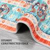 Garvee 4×6 Area Rug – Washable Rugs for Living Room, No Pile Boho Carpet for Entryway, Bedroom, Dinning Room, Vintage Carpet Print, Distressed Non-Slip. Gray(Red and Blue Hues)
