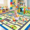 Garvee 4×6 Rugs for Kids Room, Washable Playroom Rug Hopscotch＆Ludo Game Area Rugs with Colors, Non Slip Ultra Soft Educational Learning Carpet Stain Resistant City Road Mats for Children Baby Toddler(City Life)