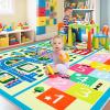 Garvee 4×6 Rugs for Kids Room, Washable Playroom Rug Hopscotch＆Ludo Game Area Rugs with Colors, Non Slip Ultra Soft Educational Learning Carpet Stain Resistant City Road Mats for Children Baby Toddler(Hopscotch)