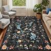 Garvee 5×7 Area Rug Washable Floral Peacock Rugs for Living Room Bedroom, Low Pile Non Slip Nursery Rugs for Girls Room Playroom, Vintage Home Decor Thin Carpet for Dining Room, Green(Black)