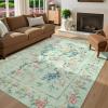 Garvee 5×7 Area Rug Washable Floral Peacock Rugs for Living Room Bedroom, Low Pile Non Slip Nursery Rugs for Girls Room Playroom, Vintage Home Decor Thin Carpet for Dining Room, Green(Green)