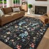 Garvee 5×7 Area Rug Washable Floral Peacock Rugs for Living Room Bedroom, Low Pile Non Slip Nursery Rugs for Girls Room Playroom, Vintage Home Decor Thin Carpet for Dining Room, Green(Black)