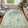 Garvee 5×7 Area Rug Washable Floral Peacock Rugs for Living Room Bedroom, Low Pile Non Slip Nursery Rugs for Girls Room Playroom, Vintage Home Decor Thin Carpet for Dining Room, Green(Green)