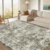 Garvee 5×7 ft Boho Distressed Floral Area Rug, Non-Slip Indoor Washable Rug, Stain Resistant Print Low Pile Carpet for Living Room/Bedroom/Kitchen/Dining Room/Kids Room/Nursery(Camel Green)(Green)