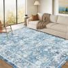 Garvee 5×7 ft Boho Distressed Floral Area Rug, Non-Slip Indoor Washable Rug, Stain Resistant Print Low Pile Carpet for Living Room/Bedroom/Kitchen/Dining Room/Kids Room/Nursery(Camel Green)(Blue)