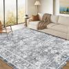Garvee 5×7 ft Boho Distressed Floral Area Rug, Non-Slip Indoor Washable Rug, Stain Resistant Print Low Pile Carpet for Living Room/Bedroom/Kitchen/Dining Room/Kids Room/Nursery(Camel Green)(Grey)