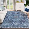 Garvee 5×7 ft Machine Washable Area Rug, Non Slip Non-Shedding Vintage Rug for Living Room, Low Pile Oriental Medallion Floral Printed Carpet,Indoor Foldable Soft Rug for Bedroom/Nursery/Kitchen（Blue(Blue)