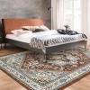 Garvee 5×7 ft Vintage Boho Washable Soft Area Rug, Low Pile Anti-Slip Stain Resistant Rugs, Floral Printed Distressed Large Soft Carpet, Non Shedding Rug for Bedroom Living Room Dining Room(Red)(Red)