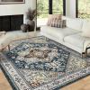 Garvee 5×7 ft Vintage Boho Washable Soft Area Rug, Low Pile Anti-Slip Stain Resistant Rugs, Floral Printed Distressed Large Soft Carpet, Non Shedding Rug for Bedroom Living Room Dining Room(Red)(Blue)