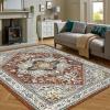 Garvee 5×7 ft Vintage Boho Washable Soft Area Rug, Low Pile Anti-Slip Stain Resistant Rugs, Floral Printed Distressed Large Soft Carpet, Non Shedding Rug for Bedroom Living Room Dining Room(Red)(Red)