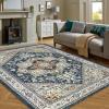 Garvee 5×7 ft Vintage Boho Washable Soft Area Rug, Low Pile Anti-Slip Stain Resistant Rugs, Floral Printed Distressed Large Soft Carpet, Non Shedding Rug for Bedroom Living Room Dining Room(Red)(Blue)