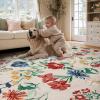 Garvee 8×10 Floral Area Rugs Washable, Non Slip Low Pile Boho Indoor Rug, Soft Vintage Carpet for Living Room, Bedroom, Dining Room, Light Green(Beige)