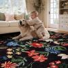 Garvee 8×10 Floral Area Rugs Washable, Non Slip Low Pile Boho Indoor Rug, Soft Vintage Carpet for Living Room, Bedroom, Dining Room, Light Green(Black)