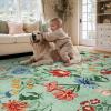 Garvee 8×10 Floral Area Rugs Washable, Non Slip Low Pile Boho Indoor Rug, Soft Vintage Carpet for Living Room, Bedroom, Dining Room, Light Green(Light Green)