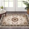 Garvee 8×10 ft Boho Vintage Area Rug, Machine Washable Gray Medallion Rug with Non-Slip Rubber Backing, Low Pile Soft Carpet for Living Room Bedroom Dining Room Kitchen, Pet Friendly(Gray)(Beige)