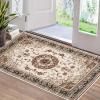 Garvee 8×10 ft Boho Vintage Area Rug, Machine Washable Gray Medallion Rug with Non-Slip Rubber Backing, Low Pile Soft Carpet for Living Room Bedroom Dining Room Kitchen, Pet Friendly(Gray)(Beige)
