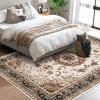 Garvee 8×10 ft Boho Vintage Area Rug, Machine Washable Gray Medallion Rug with Non-Slip Rubber Backing, Low Pile Soft Carpet for Living Room Bedroom Dining Room Kitchen, Pet Friendly(Gray)(Brown)