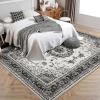 Garvee 8×10 ft Boho Vintage Area Rug, Machine Washable Gray Medallion Rug with Non-Slip Rubber Backing, Low Pile Soft Carpet for Living Room Bedroom Dining Room Kitchen, Pet Friendly(Gray)(Grey White)