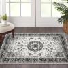 Garvee 8×10 ft Boho Vintage Area Rug, Machine Washable Gray Medallion Rug with Non-Slip Rubber Backing, Low Pile Soft Carpet for Living Room Bedroom Dining Room Kitchen, Pet Friendly(Gray)(Grey)