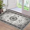 Garvee 8×10 ft Boho Vintage Area Rug, Machine Washable Gray Medallion Rug with Non-Slip Rubber Backing, Low Pile Soft Carpet for Living Room Bedroom Dining Room Kitchen, Pet Friendly(Gray)(Grey)