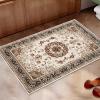 Garvee 8×10 ft Boho Vintage Area Rug, Machine Washable Gray Medallion Rug with Non-Slip Rubber Backing, Low Pile Soft Carpet for Living Room Bedroom Dining Room Kitchen, Pet Friendly(Gray)(Beige)