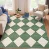 Garvee 9×12 Area Rug Washable Black Rug for Living Room Dining Room Low Pile Neutral Area Rugs Modern Geometric Checkered Rugs Low Pile Bedroom Area Rug(Checkered|emerald Green)