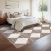 Garvee 9×12 Area Rug Washable Black Rug for Living Room Dining Room Low Pile Neutral Area Rugs Modern Geometric Checkered Rugs Low Pile Bedroom Area Rug(Checkered|brown)