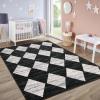 Garvee 9×12 Area Rug Washable Black Rug for Living Room Dining Room Low Pile Neutral Area Rugs Modern Geometric Checkered Rugs Low Pile Bedroom Area Rug(Checkered|black & White)