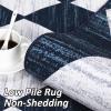 Garvee 9×12 Area Rug Washable Black Rug for Living Room Dining Room Low Pile Neutral Area Rugs Modern Geometric Checkered Rugs Low Pile Bedroom Area Rug(Navy Blue-1)