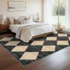 Garvee 9×12 Area Rug Washable Black Rug for Living Room Dining Room Low Pile Neutral Area Rugs Modern Geometric Checkered Rugs Low Pile Bedroom Area Rug(Checkered|black & Brown)