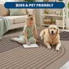 Garvee Arch Striped Living Room Rugs 5×7 Indoor Outdoor Easy Jute Rugs with Non Slip Backing, Stain Resistant Non Shedding Carpet Foldable Thin Neutral Mats for Entryway Dining Room Patio, Black/Brown(Rainbow|nature&tan)