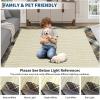Garvee Extra-Large Machine Washable Area Rugs 10×13 Modern Plaid Bordered Living Room Rug with Anti-Skid Rubber Backing, Non-Shedding Low Pile Indoor Carpet for Bedroom Dining Room, Beige