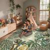 Garvee Jungle Green 8×10 Washable Rugs for Living Room Soft Non Slip Animal Print Bedroom Rugs Large Stain Resistant Botanical Forest Carpet for Kids Play Room Nursery Room Dining Room Decor(Moon Jungle/Green)