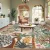 Garvee Jungle Green 8×10 Washable Rugs for Living Room Soft Non Slip Animal Print Bedroom Rugs Large Stain Resistant Botanical Forest Carpet for Kids Play Room Nursery Room Dining Room Decor(Moon Jungle/Taupe)