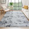 Garvee Living Room Rug 9×12 Tie-Dyed Fluffy Rug Ultra Soft Large Bedroom Modern Solid Throw Carpet with Non-Slip Backing Non Shedding Plush Shag Carpet for Nursery Kids Room Home Decor, Light Grey