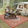 Garvee Outdoor Rugs 9×12 Waterproof Portable for Patio, Reversible Outdoor Plastic Straw Rug for Camping, RV Mat Modern Plaid Outdoor Rugs for Porch, Deck, Backyard, Balcony, Brick Red & White
