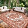 Garvee Outdoor Rugs 9×12 Waterproof Portable for Patio, Reversible Outdoor Plastic Straw Rug for Camping, RV Mat Modern Plaid Outdoor Rugs for Porch, Deck, Backyard, Balcony, Brick Red & White