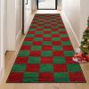 Garvee Red Christmas Runner Rug for Hallway 2×6 Non-Slip Kitchen Runner, Ultra-Soft Low Pile Scalloped Rug for Bedroom, Non-Shedding Thin Indoor Carpet for Laundry, Living Room(Christmas Plaid-red&green)