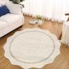 Garvee Scalloped Washable Round Rugs, Non-Slip Soft Round Rug 4ft Ultra-Thin, Small Boho Circle Carpet for Entryway Kitchen Bedroom Nursery Bathroom, Beige