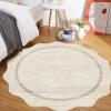 Garvee Scalloped Washable Round Rugs, Non-Slip Soft Round Rug 4ft Ultra-Thin, Small Boho Circle Carpet for Entryway Kitchen Bedroom Nursery Bathroom, Beige