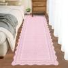 Garvee Scalloped Washable Rugs for Entryway 2×8 Runner Rug Non Slip Kitchen Rugs Indoor Modern Long Bathroom Rug Low Pile Stain Resistant Carpet for Bedroom Hallway Laundry Living Room 2’x8′ Dark Grey(Scalloped03|pink)