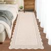 Garvee Scalloped Washable Rugs for Entryway 2×8 Runner Rug Non Slip Kitchen Rugs Indoor Modern Long Bathroom Rug Low Pile Stain Resistant Carpet for Bedroom Hallway Laundry Living Room 2’x8′ Dark Grey(Scalloped03|beige)