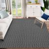 Garvee Vintage Print Area Rug,5×7 ft Boho Non-Slip Indoor Carpet with Realistic Braided Texture, Stain Resistant Distressed Print Mat for Living Room/Bedroom/Kitchen/Nursery-Washable, Durable(Black(Black)