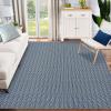 Garvee Vintage Print Area Rug,5×7 ft Boho Non-Slip Indoor Carpet with Realistic Braided Texture, Stain Resistant Distressed Print Mat for Living Room/Bedroom/Kitchen/Nursery-Washable, Durable(Black(Blue)