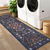 Garvee Washable Floral 5×7 Area Rugs for Living Room, Indoor Farmhouse Non Slip Girls Bedroom Rug, Ultra Soft Thin Large Carpet for Nursery Playroom, Stain Resistant Dining Room Rugs, Beige Pink(Floral|dark Blue)