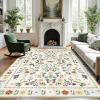 Garvee Washable Floral Rug 9x12ft Non Slip Living Room Rug, Area Rugs Vintage Distressed Soft Carpet for Bedroom, Dinning Room, Home Office(Beige/Multi)